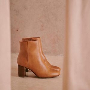Sezane Lea Light Caramel Brown Leather High Heeled Ankle Boots